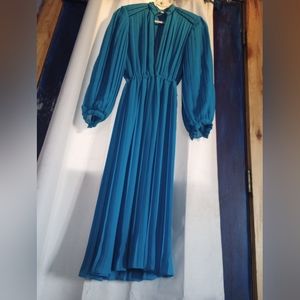 70's Pleated Disco dress. Marion Madget Royal Blue size 6